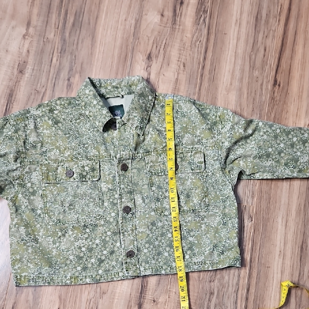 Wild Fable Green Floral Cotton Denim Crop Longsleeve Jacket Small - Picture 7 of 9